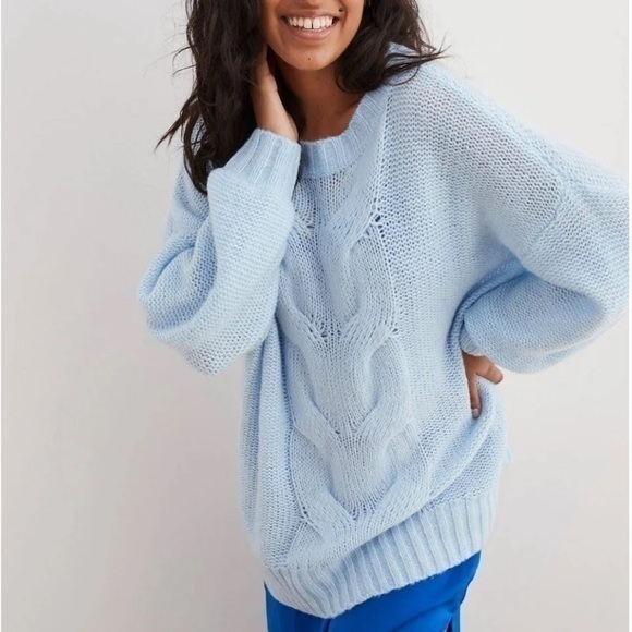 NWOT Aerie Light Blue Cable Knit Sweater size Small - Picture 1 of 12